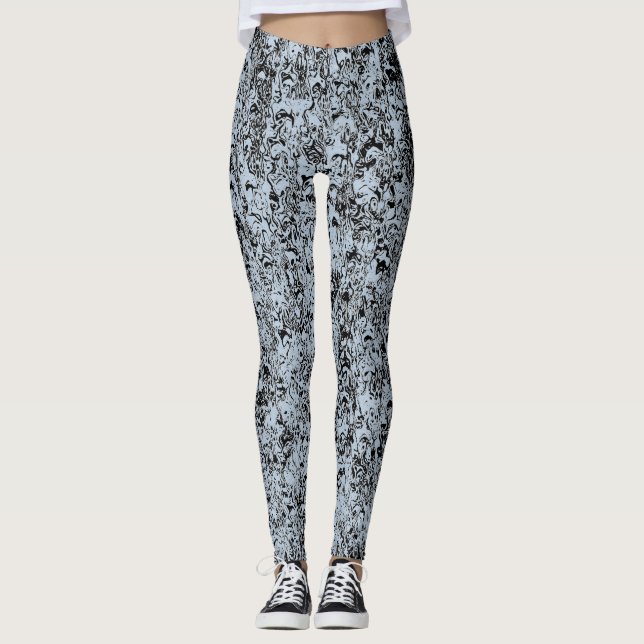 Abstract Blue and Black Pattern Leggings (Front)