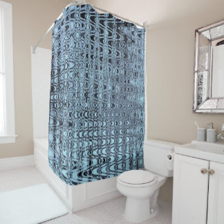 Abstract Blue and Black Retro Boomerang Waves Shower Curtain