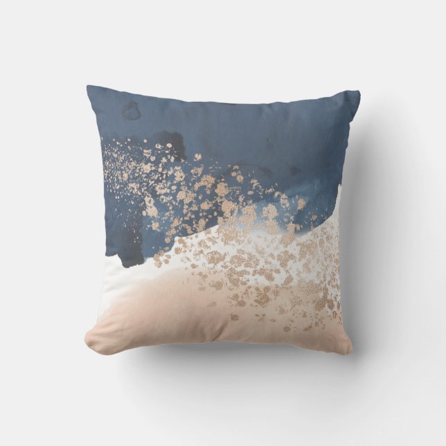 Abstract Blue and Blush Pink Outdoor Pillow (Front)
