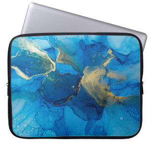 Abstract blue and gold fragment of colourful backg laptop sleeve