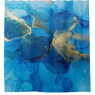 Abstract blue and gold fragment of colourful backg shower curtain