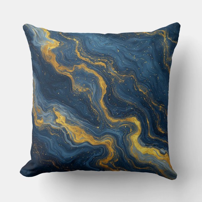 Abstract Blue And Gold Marble Texture Cushion (Front)