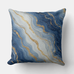 Abstract Blue And Gold Marble Texture Cushion