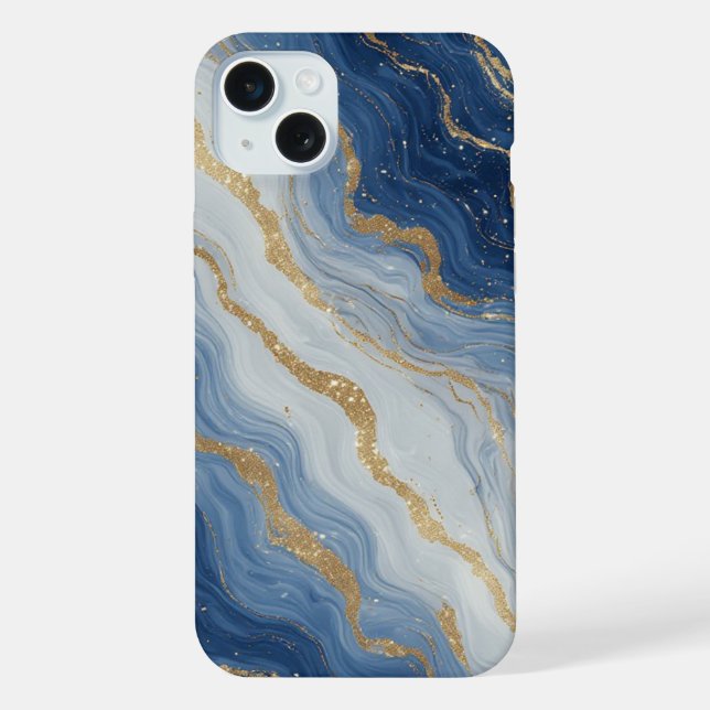 Abstract Blue And Gold Marble Texture iPhone Case (Back)