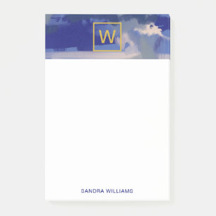 Abstract Blue and Gold Monogram Watercolor Post-it Notes