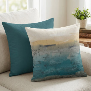 Abstract Blue and Gold Watercolor Landscape Cushion
