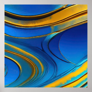 Abstract Blue and Gold Waves Poster