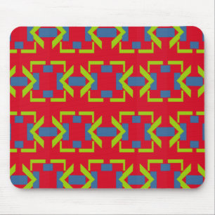 Abstract Blue and Green Arrow Pattern on Red Mouse Mat