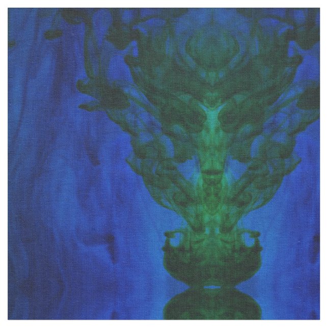 Abstract Blue and Green Dye Swirls Fabric (Close Up)