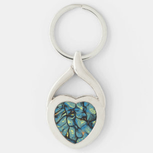 Abstract Blue and Green Patterned Art Key Ring