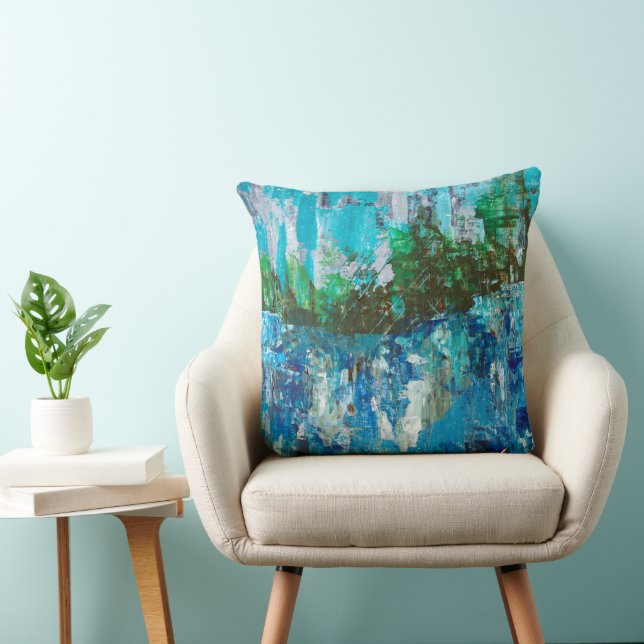 Abstract Blue and Green Textured Landscape Cushion (Chair)