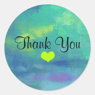 Abstract Blue and Green Thank You with Heart Classic Round Sticker