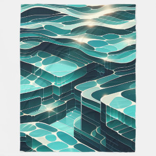 "Abstract Blue and Green Water Waves" Fleece Blanket