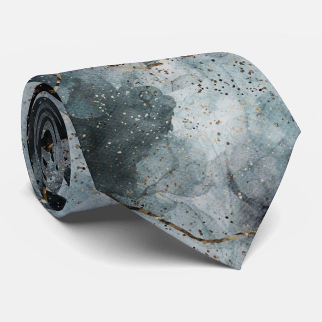 Abstract Blue and Grey  Mens Fashion Neck Tie (Rolled)