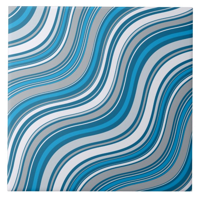 Abstract Blue and Grey Wavy Stripes Tile (Front)