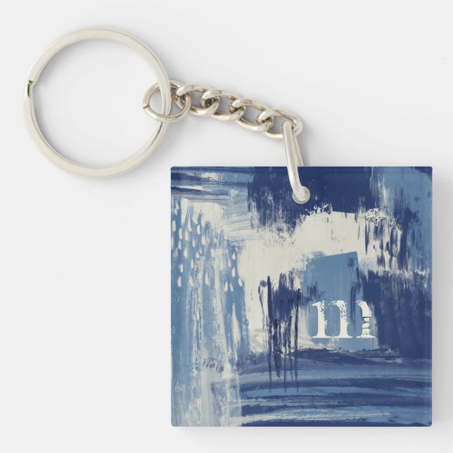 Abstract Blue and Ivory Key Ring (Front)
