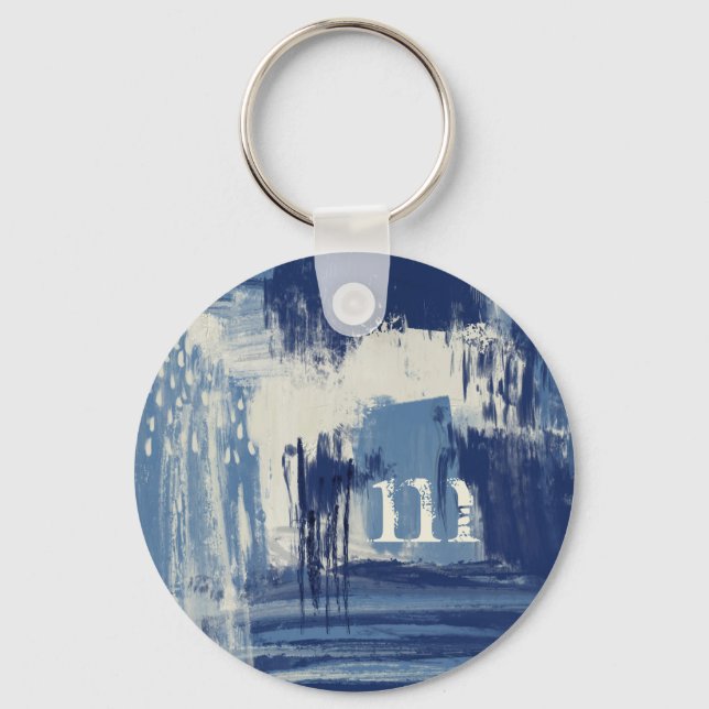 Abstract Blue and Ivory Key Ring (Front)