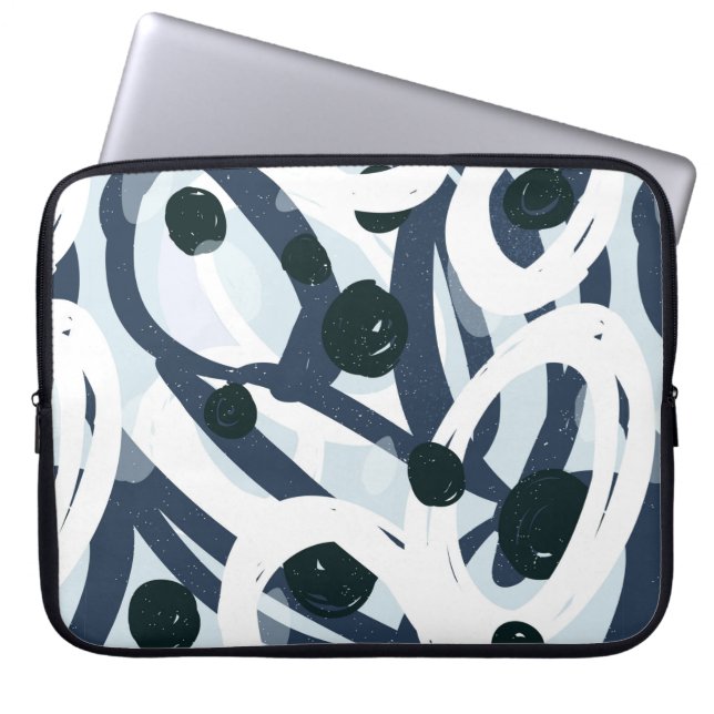 Abstract blue and navy brushstrokes painting illus laptop sleeve (Front)