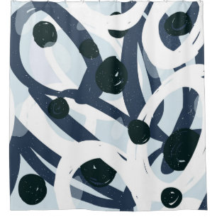 Abstract blue and navy brushstrokes painting illus shower curtain