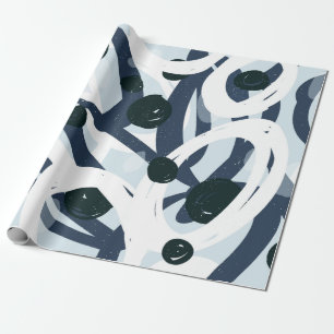 Abstract blue and navy brushstrokes painting illus wrapping paper