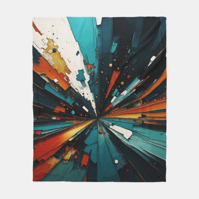 Abstract Blue And Orange 607 Fleece Blanket (Front)