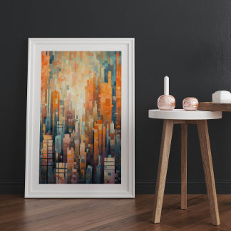 Abstract Blue and Orange Cityscape Architecture Poster