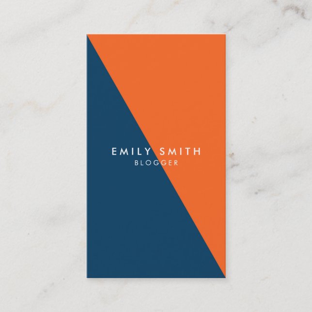 Abstract Blue and Orange Colour Block Social Media Business Card (Front)