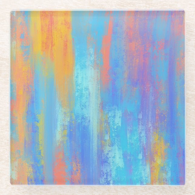 Abstract Blue and Orange Glass Coaster (Front)