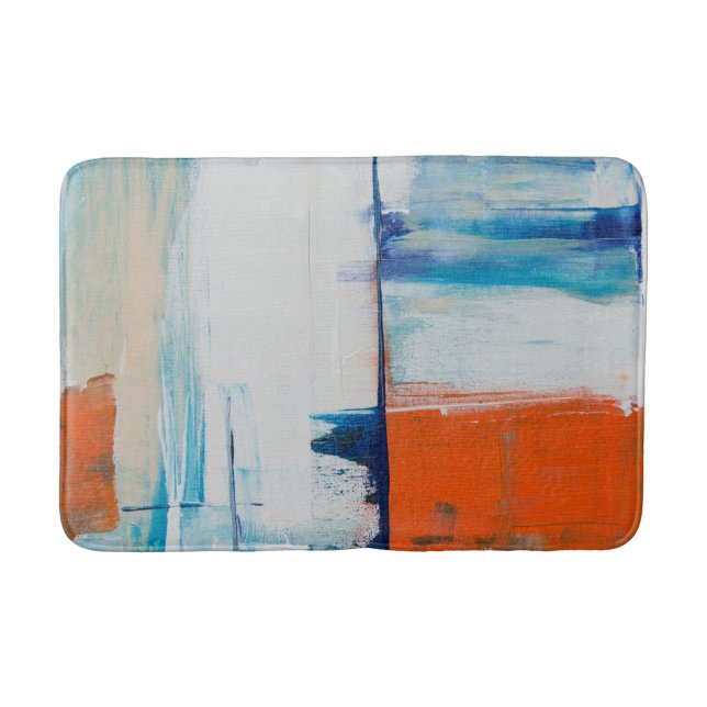 Abstract Blue and Orange Modern Art Bath Mat (Front)