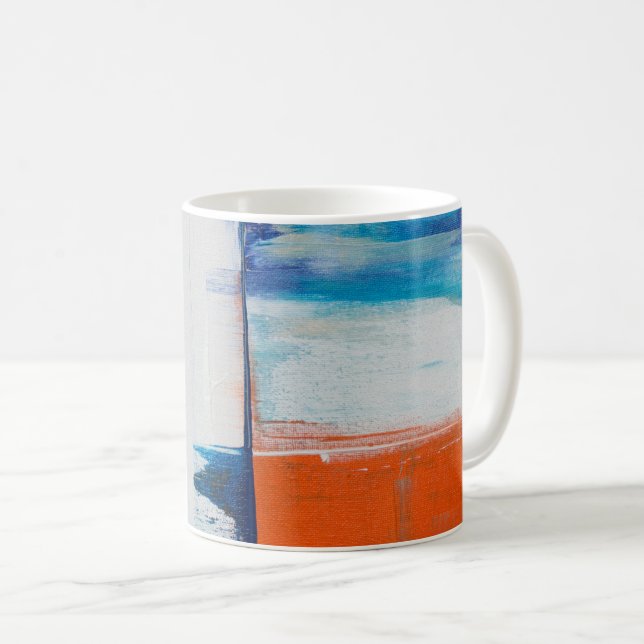 Abstract Blue and Orange Modern Art Coffee Mug (Front Right)