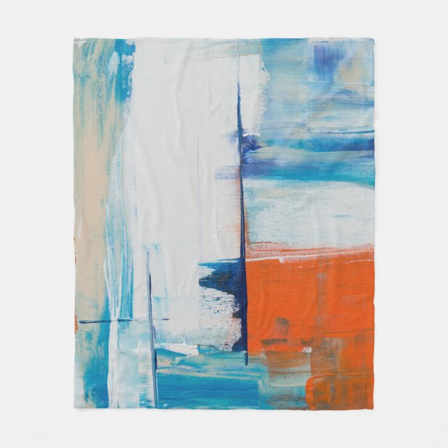 Abstract Blue and Orange Modern Art Fleece Blanket (Front)