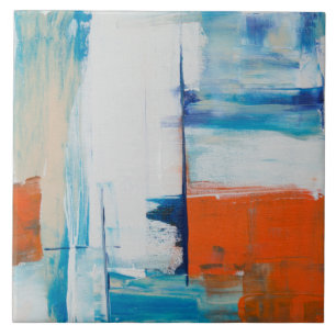 Abstract Blue and Orange Modern Art Tile
