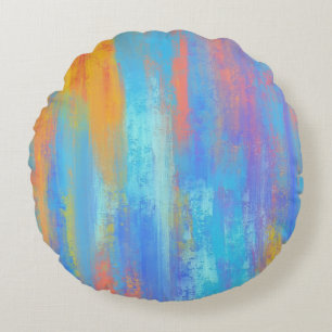 Abstract Blue and Orange Round Cushion