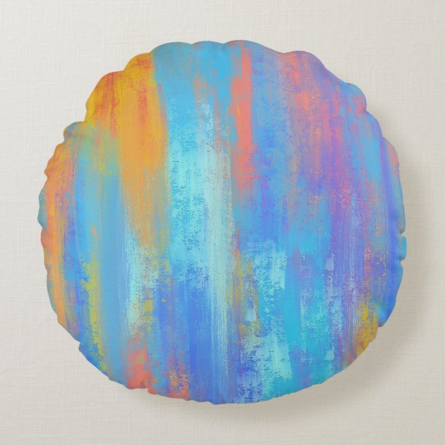 Abstract Blue and Orange Round Cushion (Front)