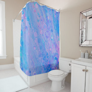 Abstract Blue and Pink Bubbly Mermaid Ocean Shower Curtain