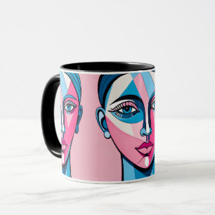 Abstract Blue and Pink Face Art Mug