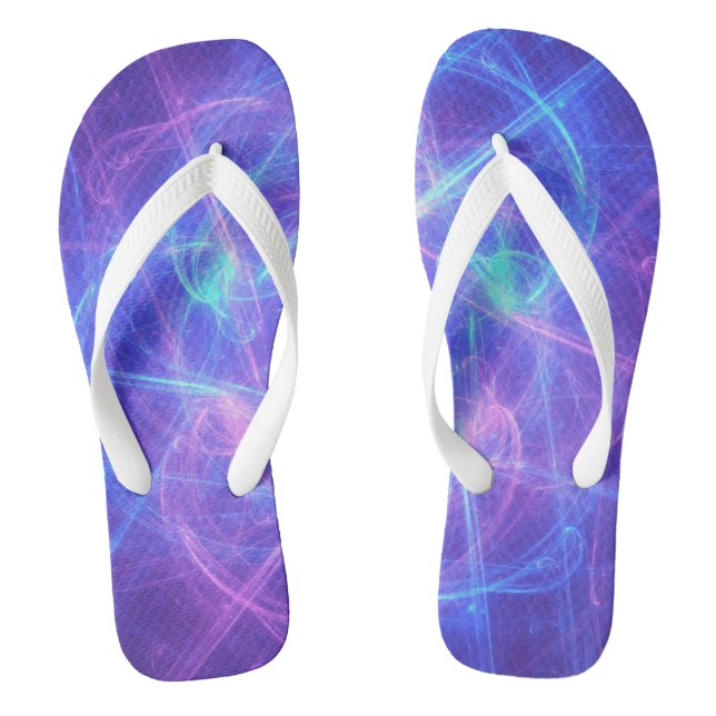 Abstract Blue and Pink Swirly Fractal Flip Flops (Footbed)