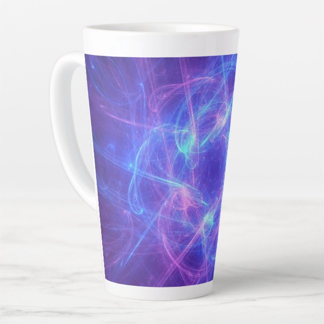 Abstract Blue and Pink Swirly Fractal Latte Mug (Left Angle)