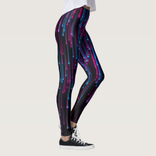 Abstract  Blue and Purple Neon Lines on Black Leggings