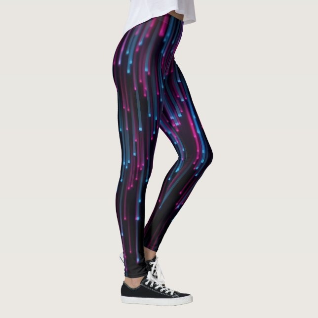Abstract  Blue and Purple Neon Lines on Black Leggings (Right)