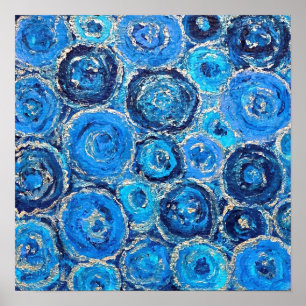 Abstract Blue and Silver Circles Poster