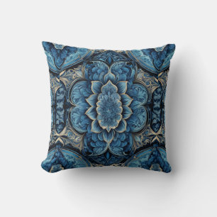 Abstract Blue and Silver Floral Cushion