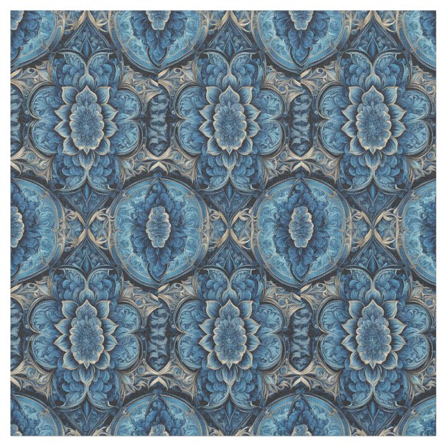 Abstract Blue and Silver Floral Fabric (Close Up)