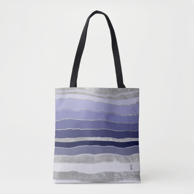 Abstract Blue and Silver Personalised Tote Bag (Front)