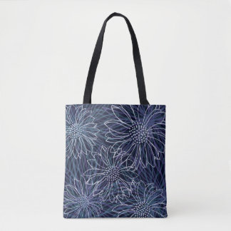 Abstract Blue and White Coastal Floral Tote Bag