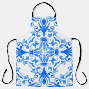 Abstract blue and white hand drawn tile seamless o apron