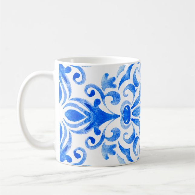 Abstract blue and white hand drawn tile seamless o coffee mug (Left)