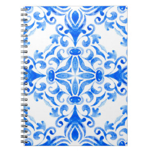 Abstract blue and white hand drawn tile seamless o notebook