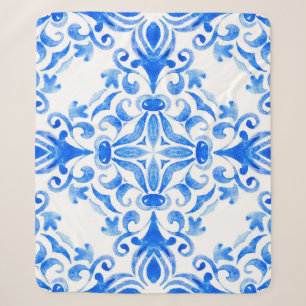 Abstract blue and white hand drawn tile seamless o sherpa blanket
