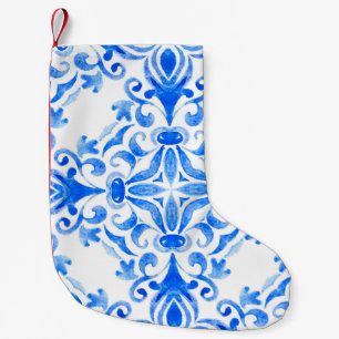 Abstract blue and white hand drawn tile seamless o small christmas stocking